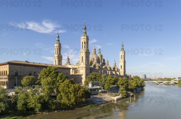 Basilica of Our Lady of the Pillar cathedral church, Zaragoza, Aragon, Spain, Europe view from River Ebro