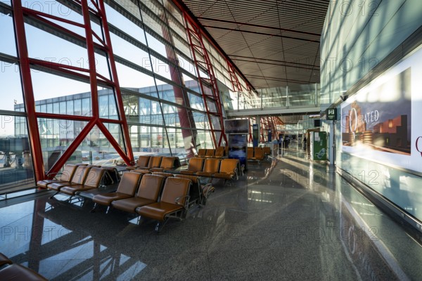 Waiting area in airport terminal, Beijing airport, China