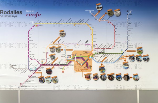 Rodalies de Catalunya rail network map services operated by RENFE, Barcelona, Catalonia, Spain