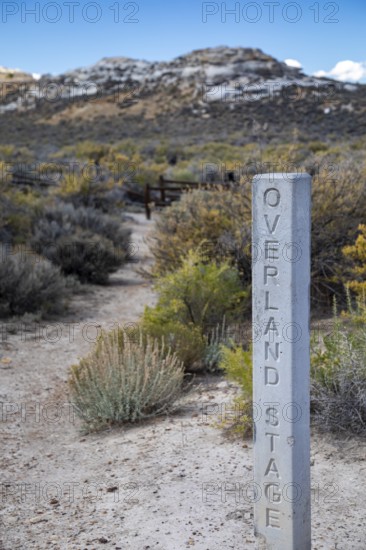 Rock Springs, Wyoming - A trail marker at the Point of Rocks Stagecoach Station. The station was built in 1862 on the Overland Trail. It was operated by the Overland Stage Company and later by Wells Fargo