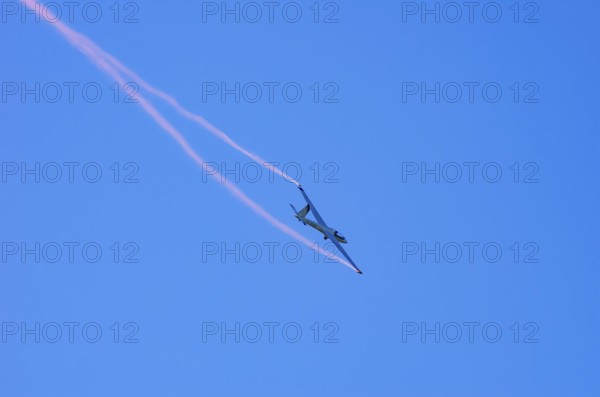 A Marganski Swift S-1 glider, registration D-3168, during a demonstration as part of an air show at the Fliegerbergfest of the Rossfeld Luftsportverein in Metzingen-Glems, Baden-Württemberg, Germany, for editorial use only