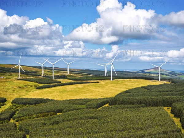 Wind Farm from a drone, Roxburghshire, Roxburgh, Southern Uplands, Scotland, UK