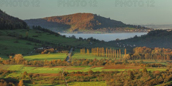 View from Hohenbol viewpoint towards Beuren, Swabian Alb, Baden-Württemberg, Germany, Owen, Baden-Württemberg, Germany