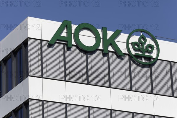 AOK Rheinland Hamburg, logo on building, health insurance, Düsseldorf, North Rhine-Westphalia, Germany