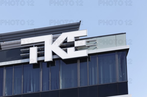Thyssen Krupp Elevator, TKE, logo at company headquarters, elevator and escalator company, Düsseldorf, North Rhine-Westphalia, Germany