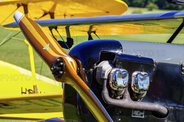 Propeller and motor on a vintage aircraft at the Rossfeld Luftsportverein Fliegerbergfest 2012 on Rossfeld in Metzingen-Glems, Baden-Württemberg, Germany, for editorial use only