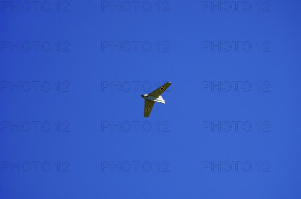 A replica of a Messerschmitt Me 163, a so-called powerhouse, during a flight demonstration at the Rossfeld Luftsportverein Rossfeld in Metzingen-Glems, Baden-Württemberg, Germany, for editorial use only