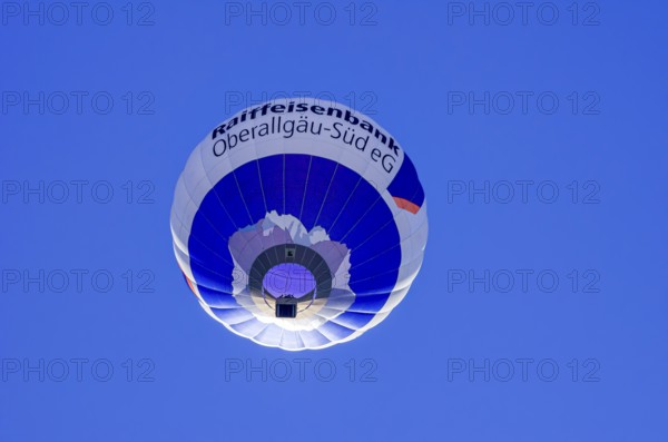 A hot air balloon, registration D-OASF, rises into the air as part of an air show at the Fliegerbergfest of the Rossfeld Luftsportverein in Metzingen-Glems, Baden-Württemberg, Germany, for editorial use only