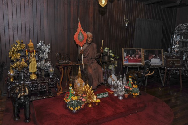 Wax figure of former temple leader of Wat Chalong Buddhist Monk Luang Pho Chaem, Wat Chalong Monastery, Wat Chaetharam, Phuket Island, Phuket Province, Thailand