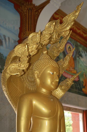 Detail of statue of Buddha in Wat Chalong pilgrimage site, Wat Chaithararam, Phuket province, Phuket island, Thailand