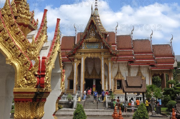 Temple with staircase in Wat Chalong temple complex, Wat Chaithararam, Phuket Island, Phuket Province, Thailand