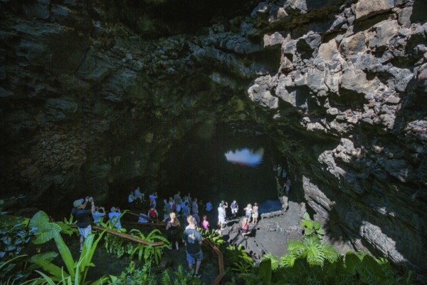 Entrance to the Center for Arts, Culture and Tourism created by César Manrique in 1968 from the cave at Jameos del Agua, Punta Mujeres, Las Palmas, Canary Islands, Spain