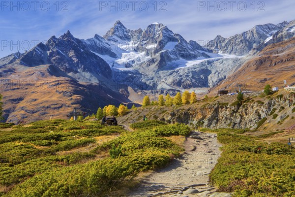 Autumn landscape on the Sunnegga with Zinalrothorn 4221m, Zermatt, Mattertal, Valais, Switzerland