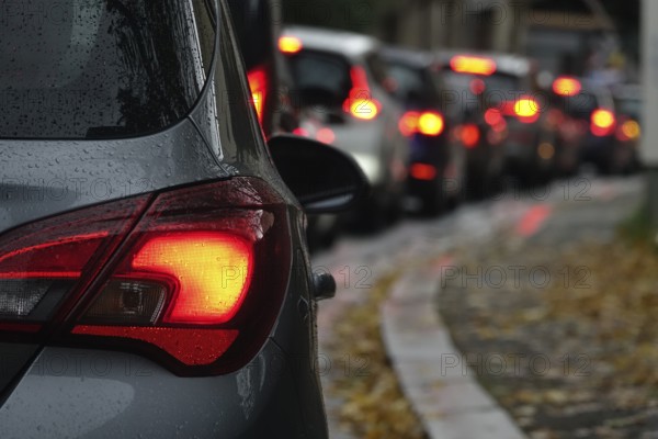 Cars stuck in traffic, autumn time, Germany