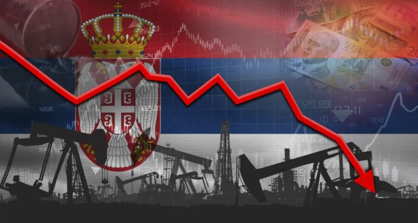 Fall oil price with flag of Mexico on economic chart, Petrol crisis with Mexico flag on financial graph