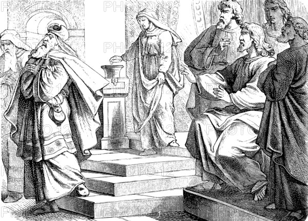 The widow's widow, Gospel of Mark, poverty, donation, bright, interest groschen, priest, benefit, New Testament, chapter 13, Bible, historical illustration 1877