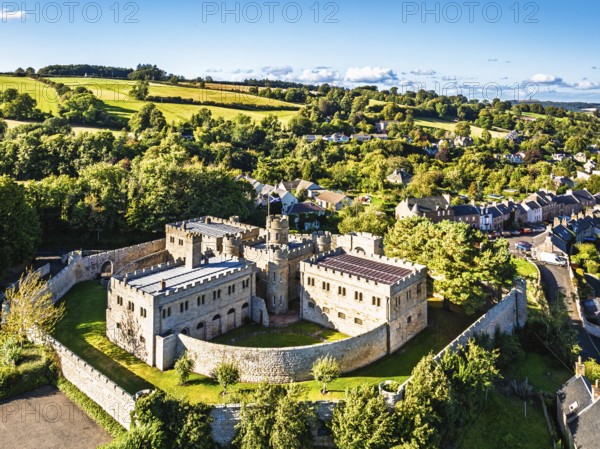 Jedburgh Castle from a drone, Jedburgh, Scottish Borders, Scotland, UK
