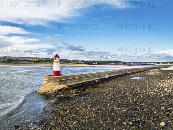 Berwick Pier and Lighthouse from a drone, Berwick-upon-Tweed, England, United Kingdom