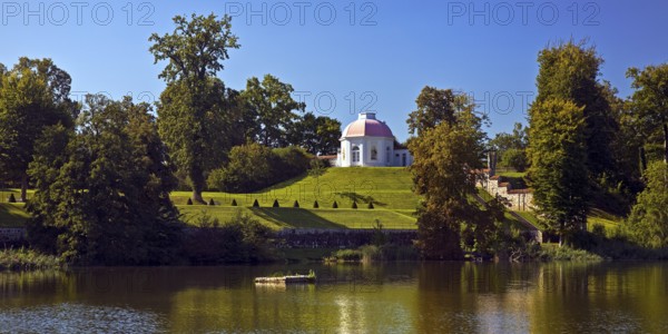 Baroque terrace garden on Lake Huwenow in Meseberg Castle, guest house and conference venue of the Federal Government, Gransee, Brandenburg, Germany