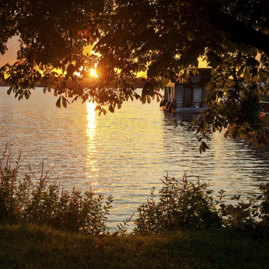 Atmospheric sunset over Lake Gudelack, Lindow (Mark), Stechlin-Ruppiner Land nature park Park, Brandenburg, Germany