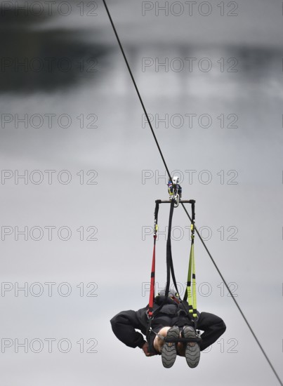 Megazipline cable car in the Harz Mountains across the Rappbode Reservoir, Saxony-Anhalt, Germany