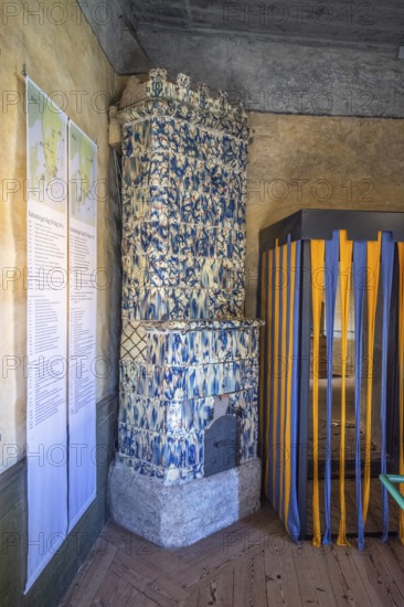 Old tiled stove in Kalmar Castle, Kalmar, Småland, Sweden, Scandinavia