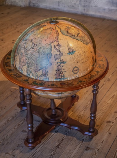 Interior of Kalmar Castle: Globe in Queen Gunilla Bielke's state room when she and her husband Johan III lived at the castle. Kalmar, Småland, Sweden, Scandinavia