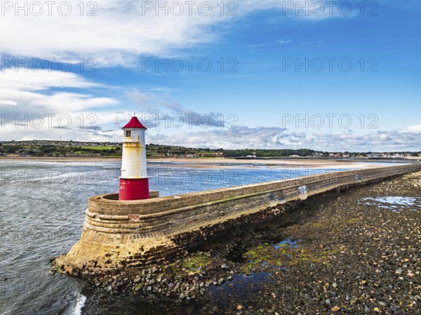 Berwick Pier and Lighthouse from a drone, Berwick-upon-Tweed, England, United Kingdom