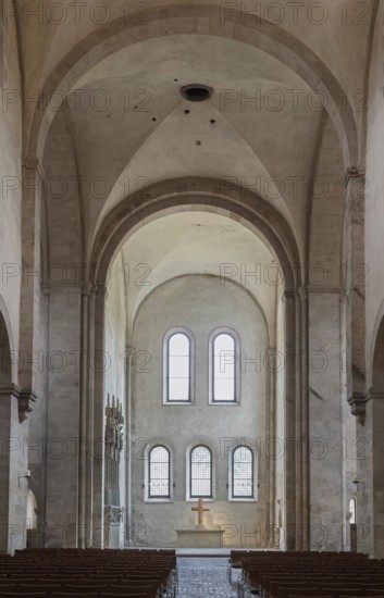 Interior view of central nave, basilica, monastery church, founding year 1136, Eberbach Abbey, Eltville am Rhein, Rheingau, Hesse, Germany
