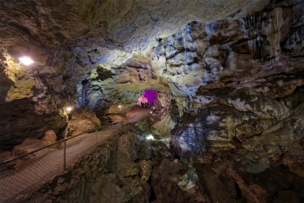 Nebelhöhle, stalactite cave in the Swabian Jura, stalactites, stalactite forest, interior view, Lichtenstein, Baden-Württemberg, Germany