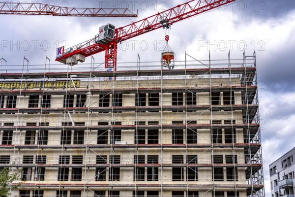 Construction site, residential construction, 50 new, publicly funded rental apartments, catering, commercial space, Weber1 urban district, city center, Essen, North Rhine-Westphalia