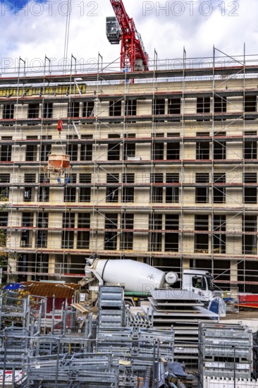 Construction site, residential construction, 50 new, publicly funded rental apartments, catering, commercial space, Weber1 urban district, city center, Essen, North Rhine-Westphalia