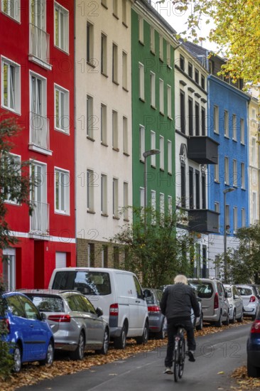 Residential buildings in Düsseldorf-Bilk, facades with different colors, rental apartments, past, North Rhine-Westphalia