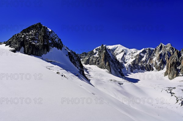 View of the mountains from the Télécabine Panorama Railway, La Tour Ronde, Mont Blanc, Mont Maudit, Chamonix-Mont-Blanc, Haute-Savoie, France