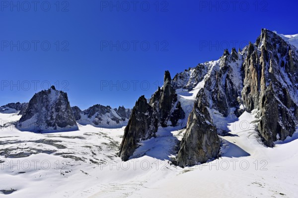 View of the mountain from the Télécabine Panorama Railway, Le Mont Blanc du Tacul, in the foreground the glacier du Géant, Chamonix-Mont-Blanc, Haute-Savoie, France