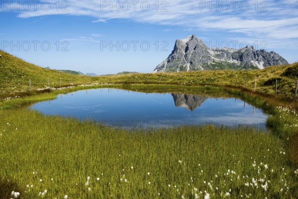 Mountain landscape and picturesque little lake, Saloberkopf, Widderstein, Warth, Bregenzerwald, Vorarlberg, Alps, Austria