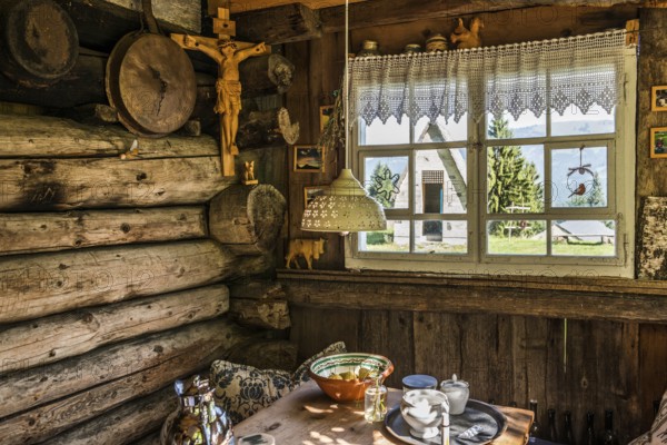 Ancient alpine hut, Herrgottswinkel, Alm Enge, Hirschau, Kanisfluh, Bregenzerwald, Vorarlberg, Alps, Austria