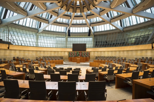 Interior view, plenary hall, State Parliament of North Rhine-Westphalia, Düsseldorf, North Rhine-Westphalia, Germany