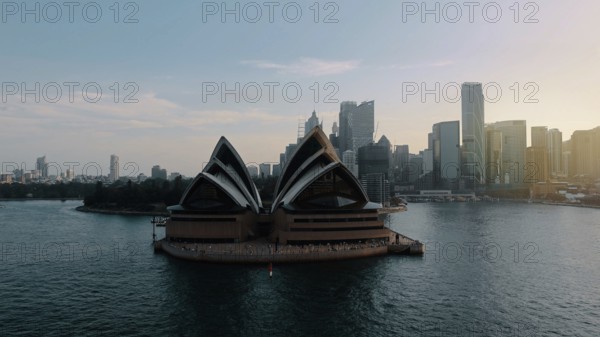 View of landmark performing arts center Opera House in Sydney harbor, Australia