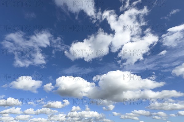 White clouds in the middle and below Cumulus above Stratocumulus loose cloudiness cloudy against blue cloudy sky, international