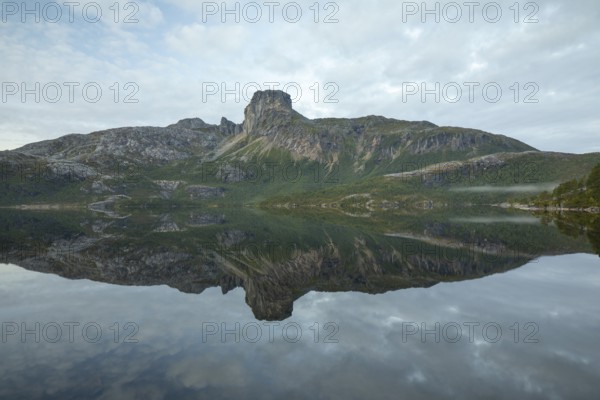 Steigtindvatnet, the majestic Steigtinden reflected in the silent lake, Norway near Bodø