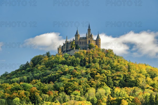 Hohenzollern Castle, ancestral home of the House of Hohenzollern, noble family, German emperors, Bisingen, Baden-Württemberg, Germany