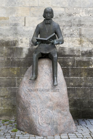 Johann Kaspar Zeuss, statue, memorial, old town, Kronach, Upper Franconia, Franconia, Bavaria, Germany