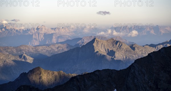 Mountain panorama at sunset, Stubai Alps, South Tyrol, Italy