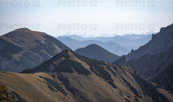 Blurred mountainous landscape with rolling hills, eastern Karwendel, Tyrol, Austria