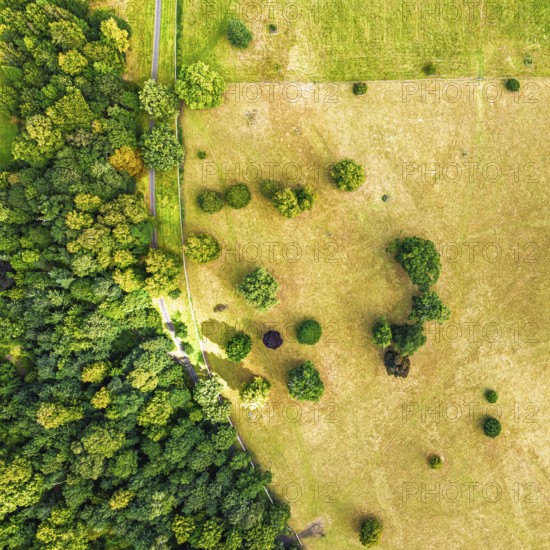 Top Down view over Gardens of Floors Castle from a drone, Duke of Roxburghe, Roxburghshire, Scotland, UK