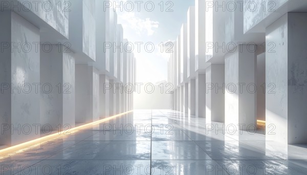 3d illustration of abstract modern architecture background, Minimal geometry architectural design, futuristic car presentation backdrop with empty concrete floor and clear simple lines, white and grey color tones, AI generated