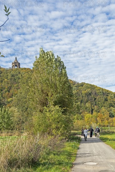 Mountain, forest, path, people, Kaiser-Wilhelm-Denkmal, Porta Westfalica, North Rhine-Westphalia, Germany
