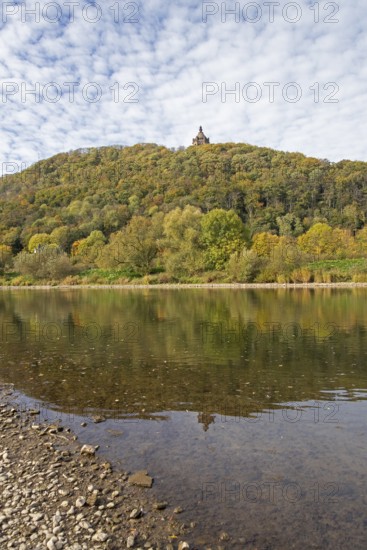 Mountain, forest, Weser, reflection, Kaiser Wilhelm Memorial, Porta Westfalica, North Rhine-Westphalia, Germany