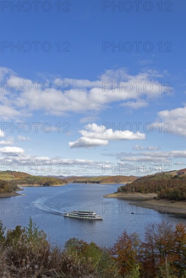 Excursion boat, Biggesee near Sondern, Olpe, Sauerland, North Rhine-Westphalia, Germany